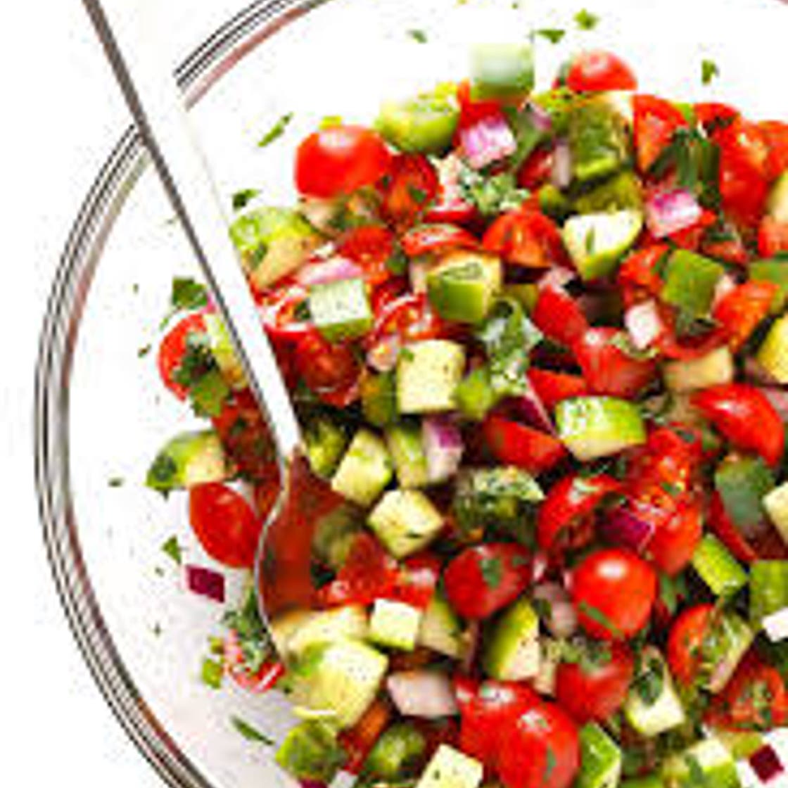 Israeli salad with Israeli couscous