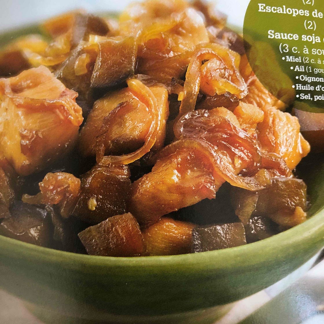 Fricassée de poulet et d'aubergines sucrée salée