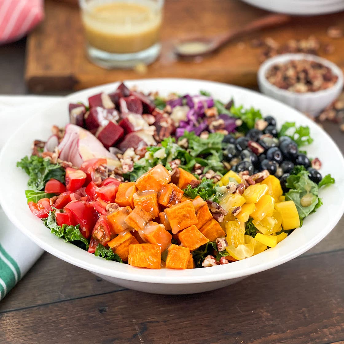 Rainbow Salad with Honey Tahini Dressing