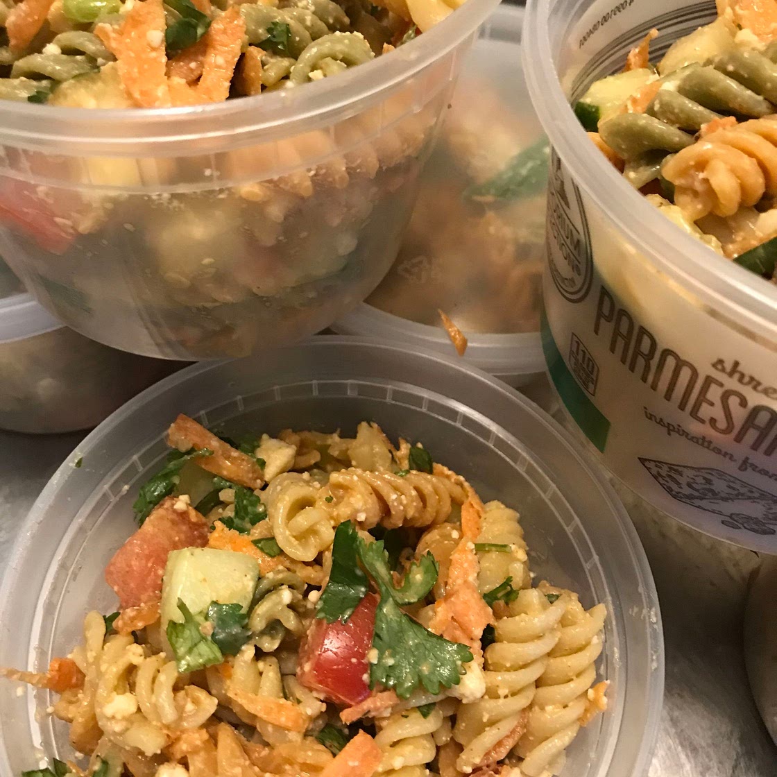 Rainbow rotini and cucumber salad