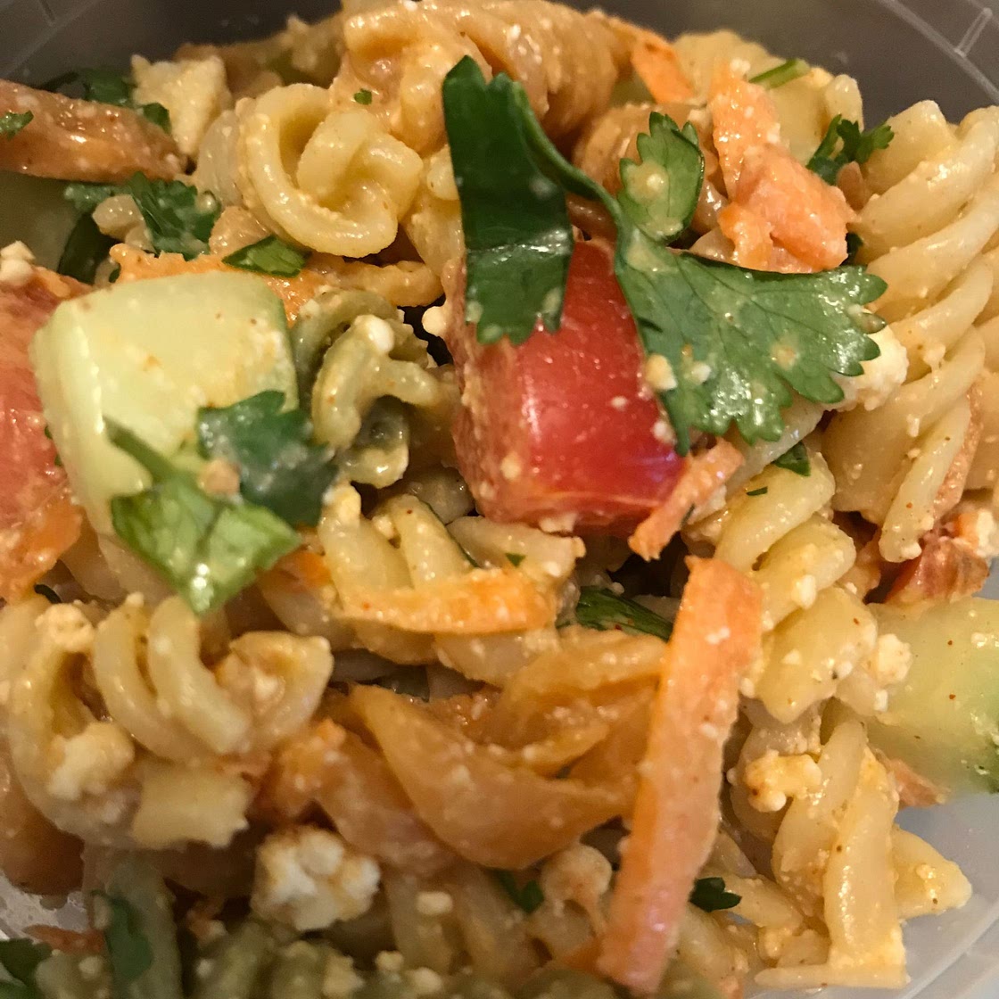 Rainbow rotini and cucumber salad