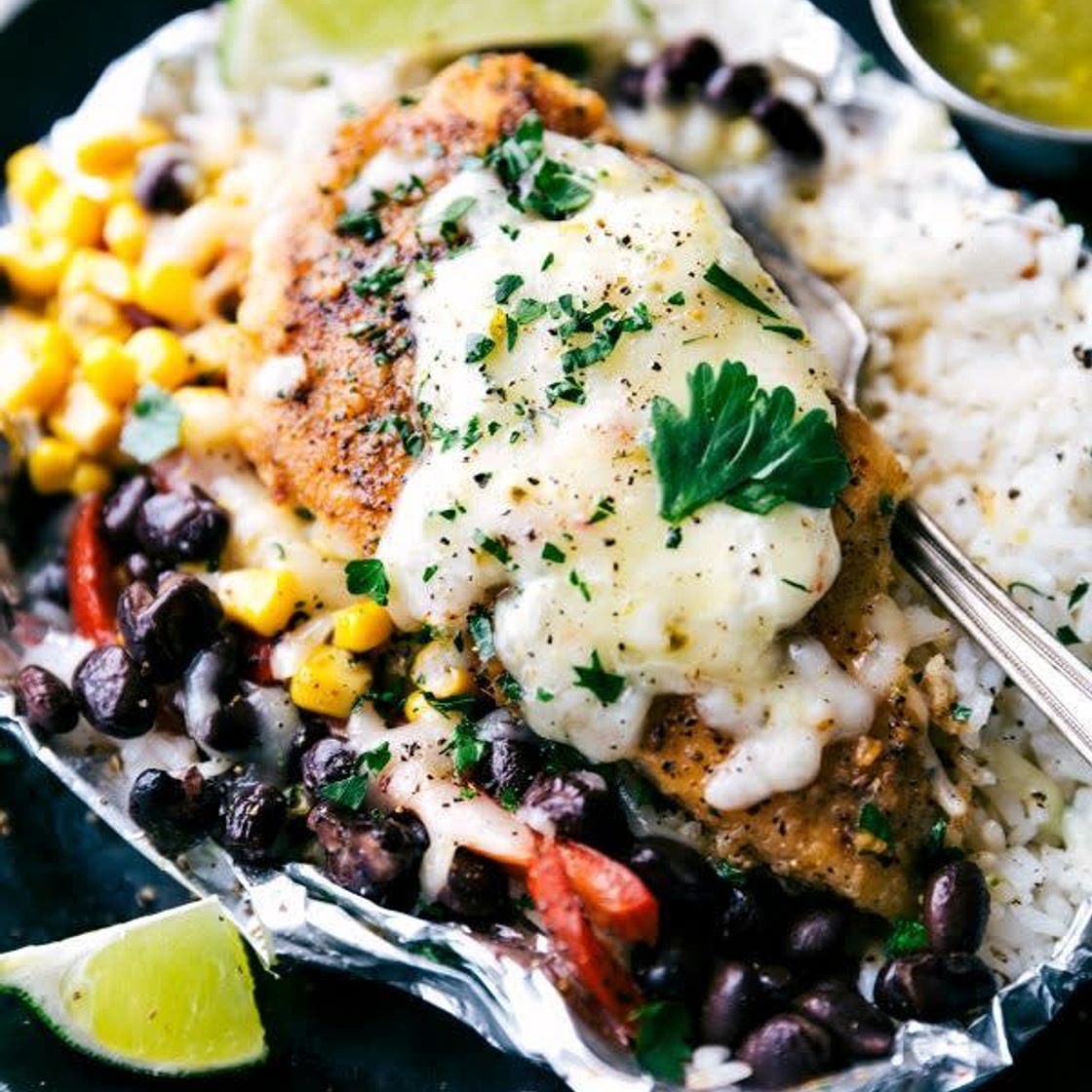 Foil Pack - Salsa Verde Chicken, Rice, and Veggies