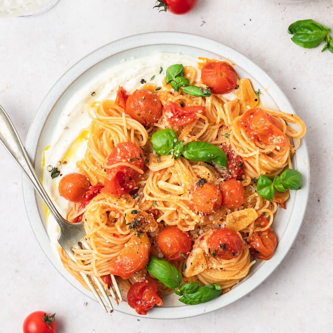 Burst Cherry Tomato Pasta with Whipped Ricotta