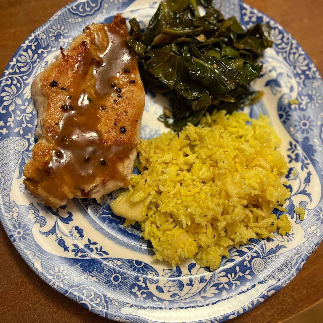 Dijon Chicken Breasts & Apple Rice with Spicy Collard Greens