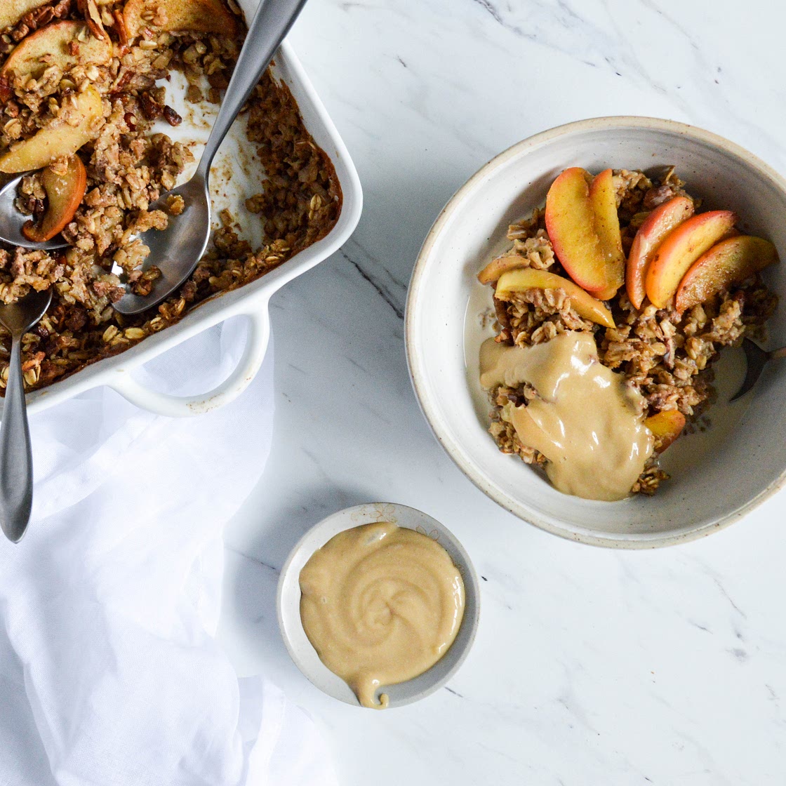 Make-Ahead Spiced Apple Pie Oat Bake with Maple Nut Cream + Tips To Save Time & Energy In The Kitchen