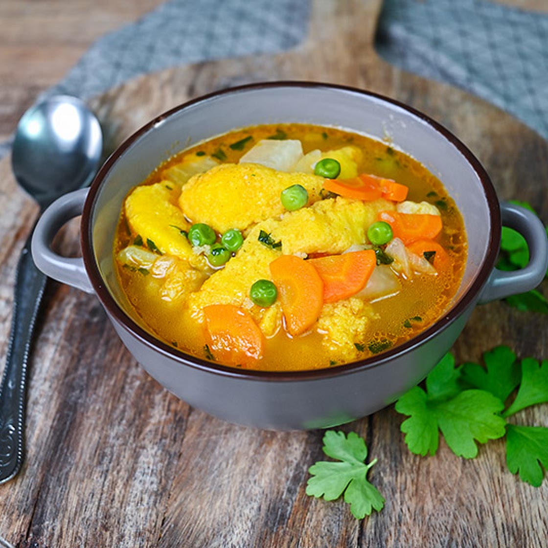 Mixed Vegetable Soup With Semolina Dumplings