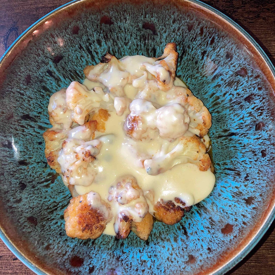 Spicy Roasted Cauliflower with Cheese Sauce
