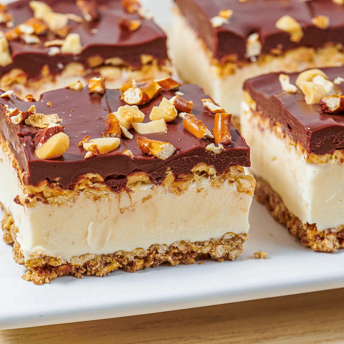 Chocolate pretzel peanut ice cream bars reimagine a childhood favorite