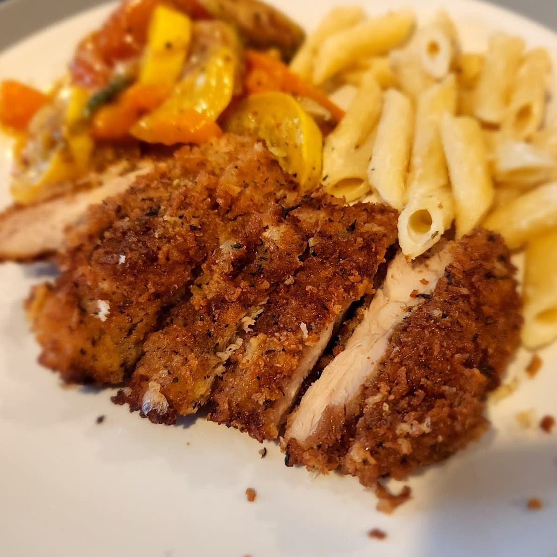 Pesto Pasta with Crispy Parmesan Chicken