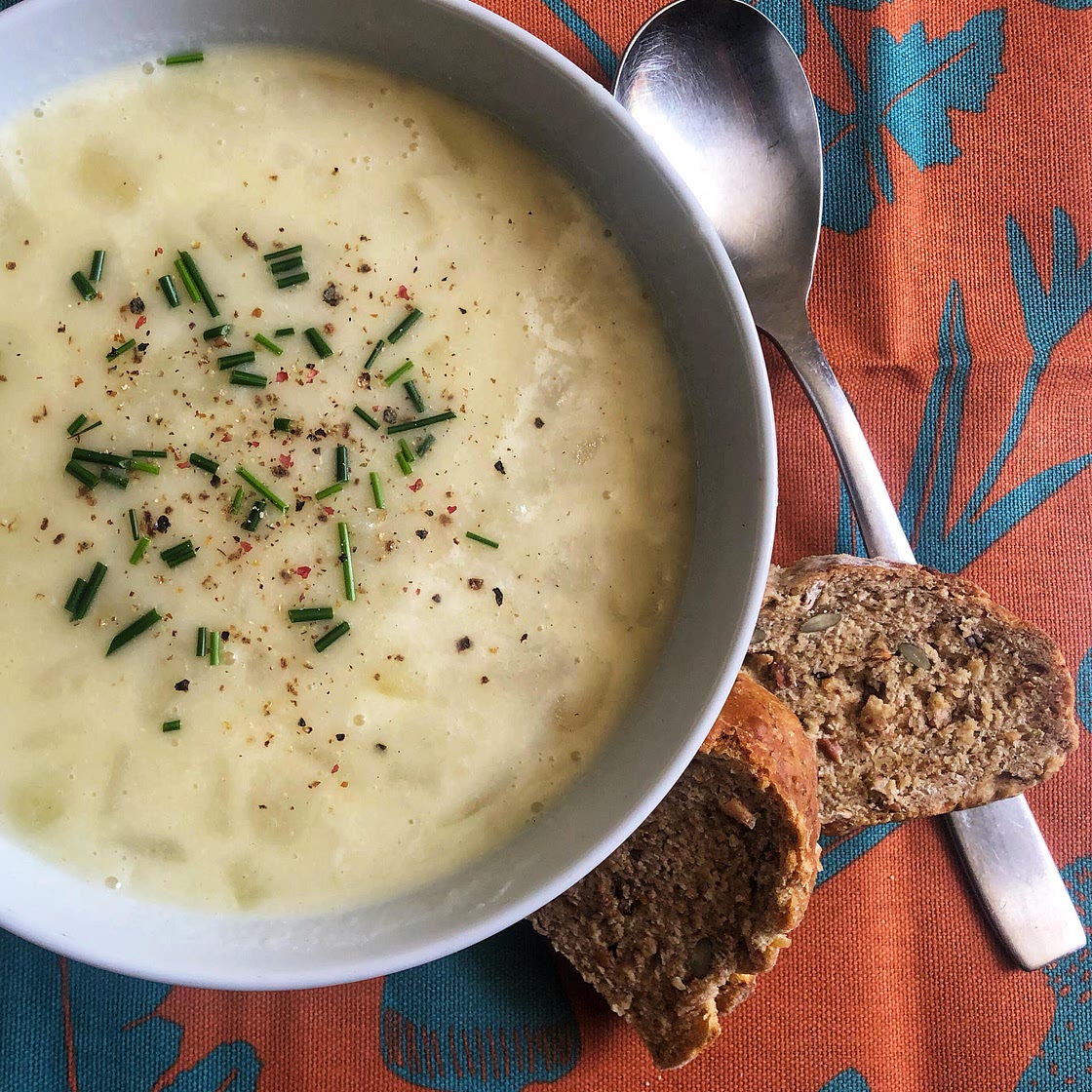 Mature cheddar, potato and ham soup