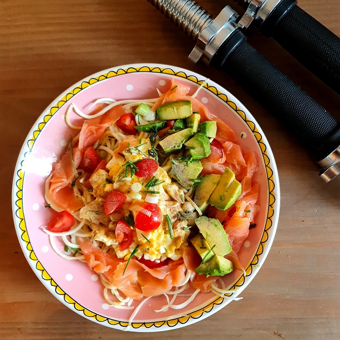 Salmon, Egg and Zoodles