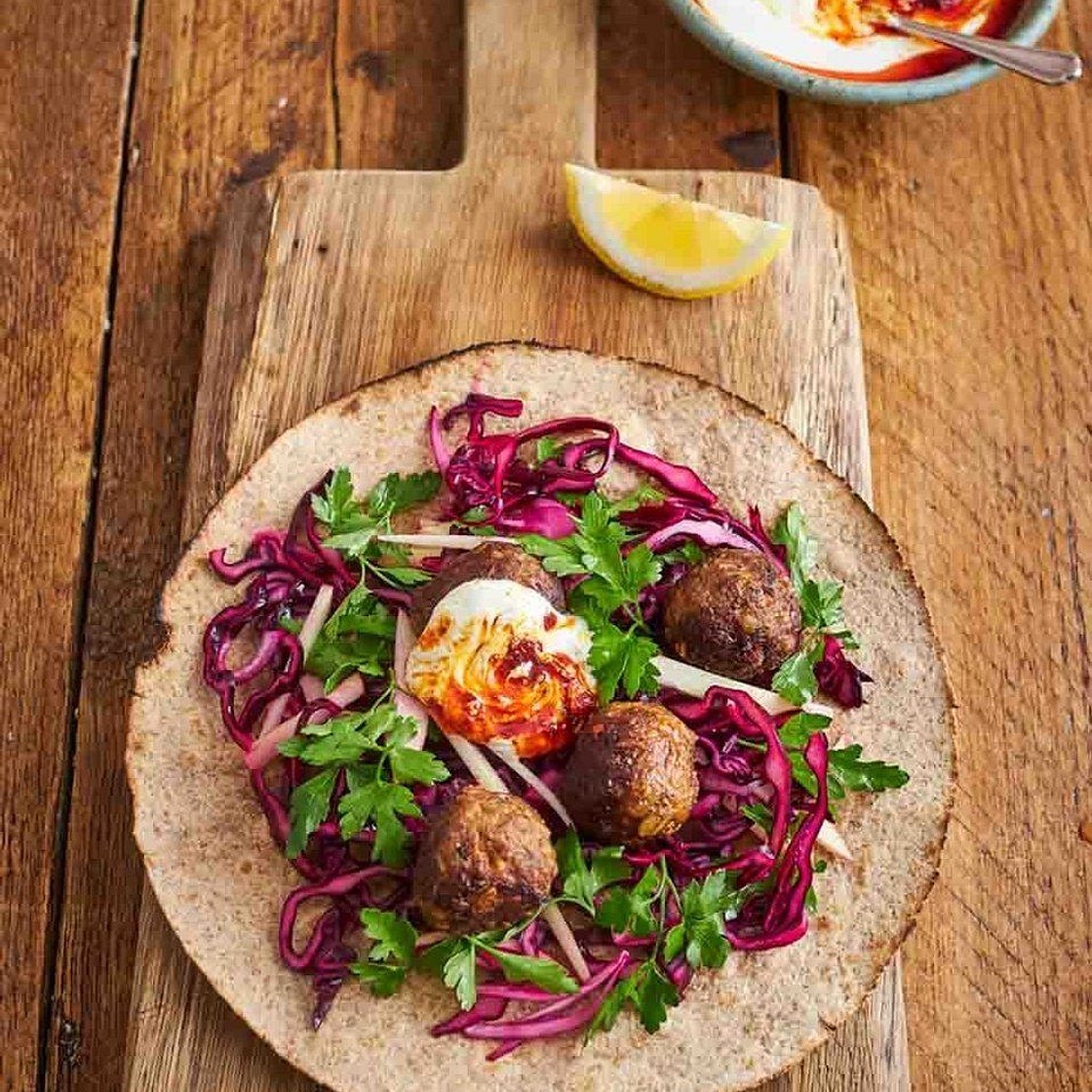 Harissa meatball wrap