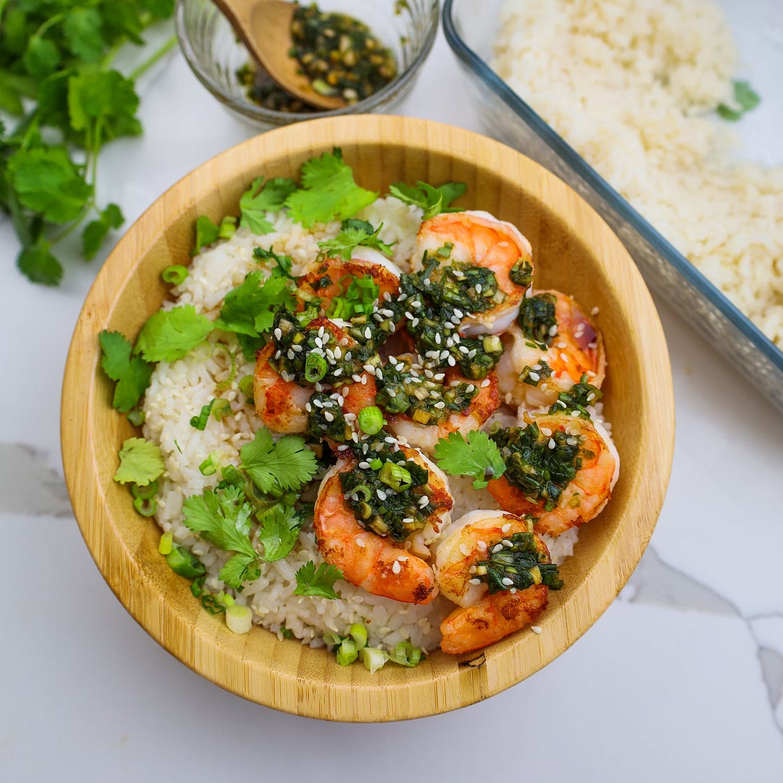 Coconut Rice With Shrimp And Scallion Sauce