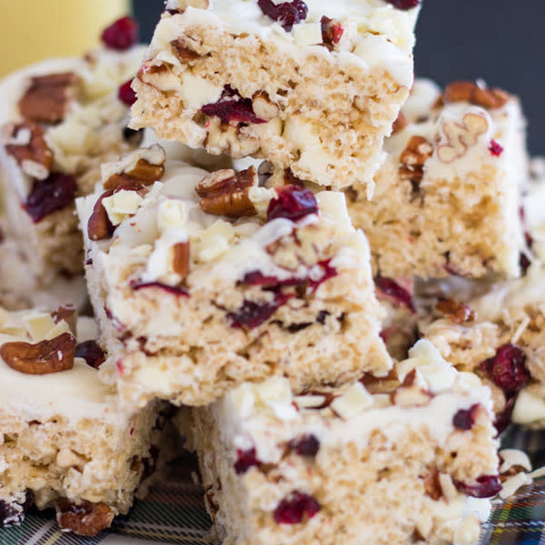 White Chocolate Cranberry Pecan Rice Krispie Treats