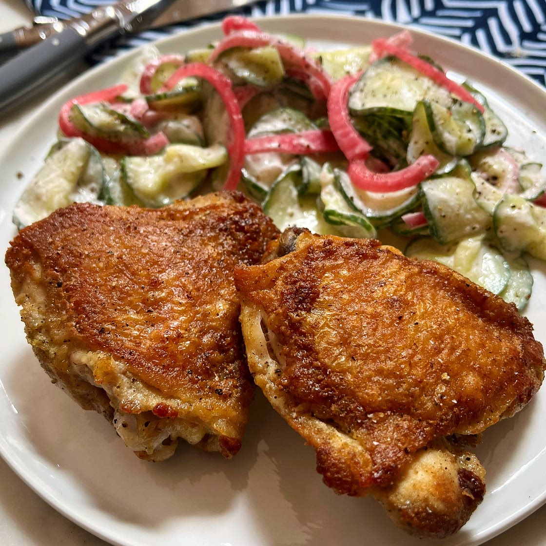 Crispy Salt + Vinegar Chicken Thighs