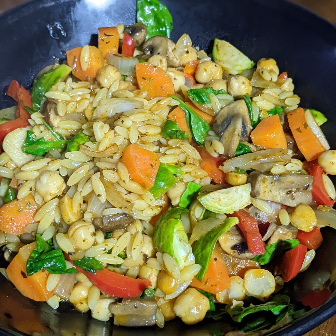 One Skillet Toasted Garlic and Chickpea Orzo
