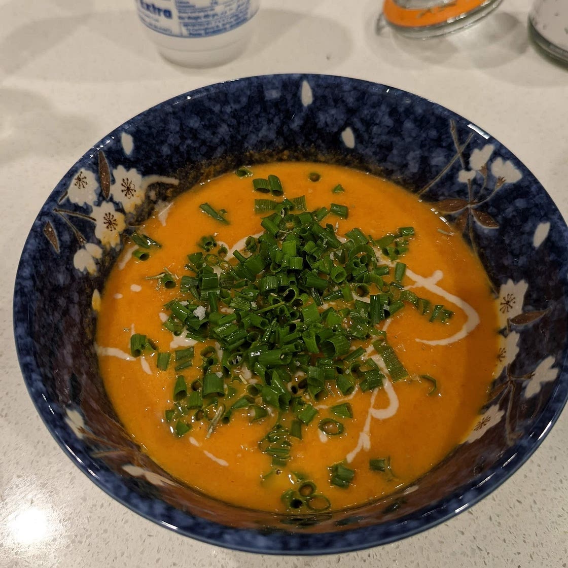 Carrot soup with tahini and rosemary