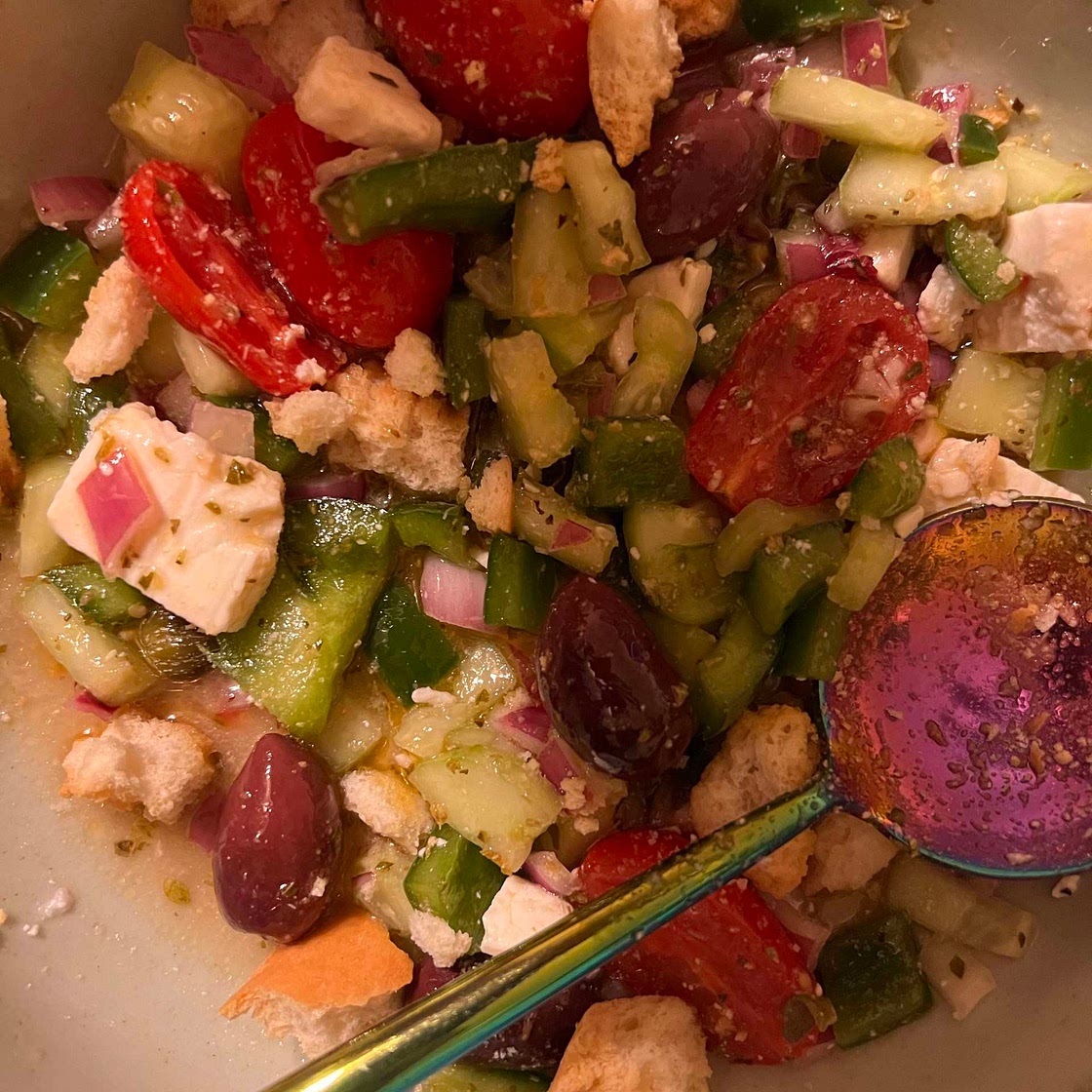 Greek salad with baby plum tomatoes and cretan barley rusks