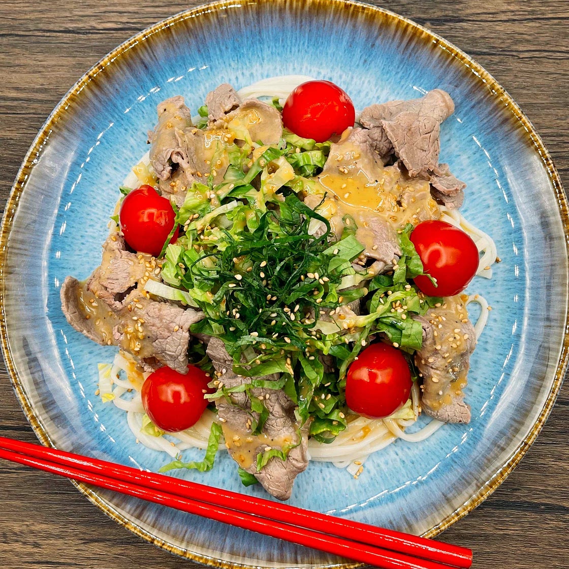 Beef Shabu Shabu Udon with Sesame Dressing
