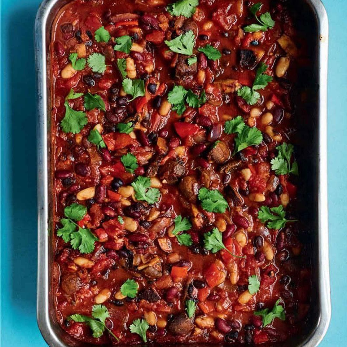 THREE BEAN CHILLI WITH AVOCADO SALSA
