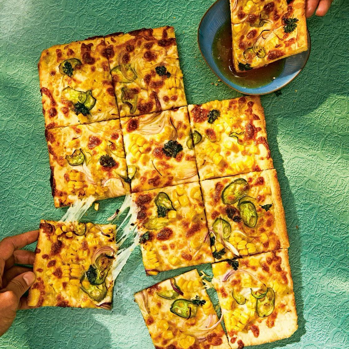 Cheesy Corn and Ranch Pizza with Black-Pepper Honey