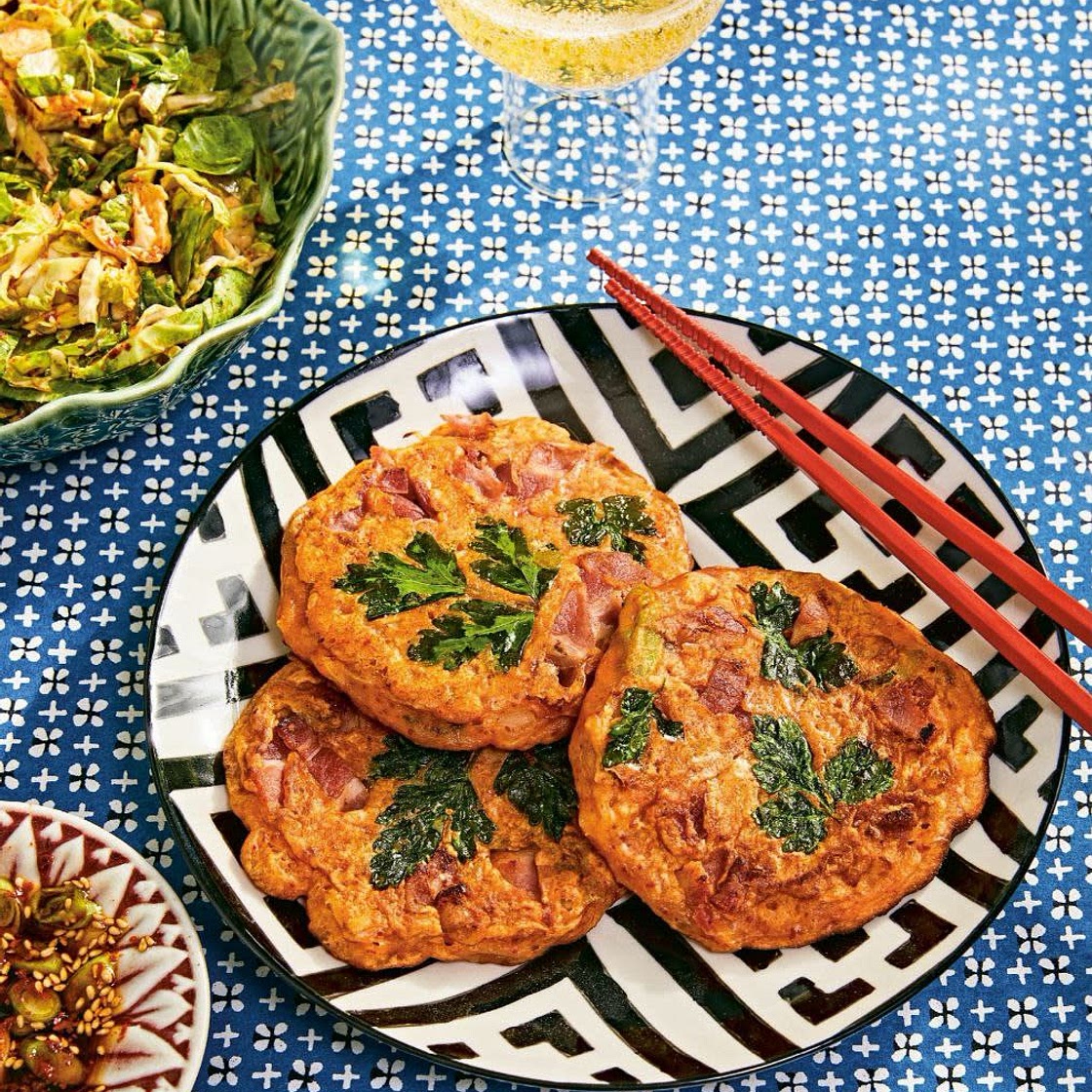 Bacon-Fat Kimchi Jeon with Herbs