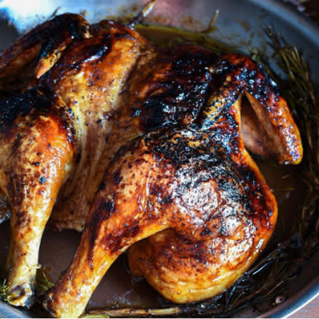 Skillet Roasted Pomegranate Spatchcock Chicken