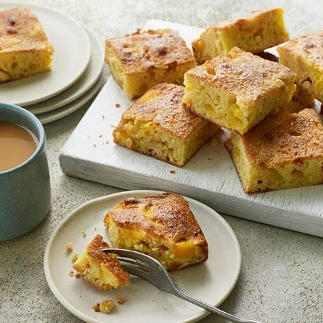 White Chocolate & Peach Traybake (Jack Monroe)