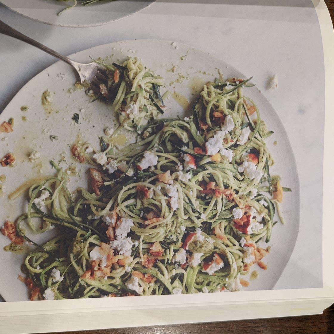 Courgette with pistachio, green herbs and ricotta