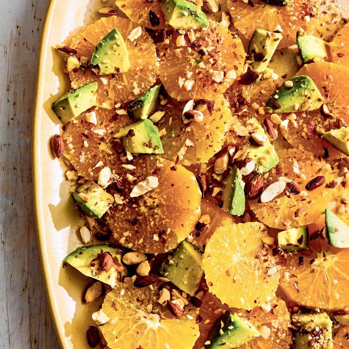 orange-avocado salad with fish sauce & almonds