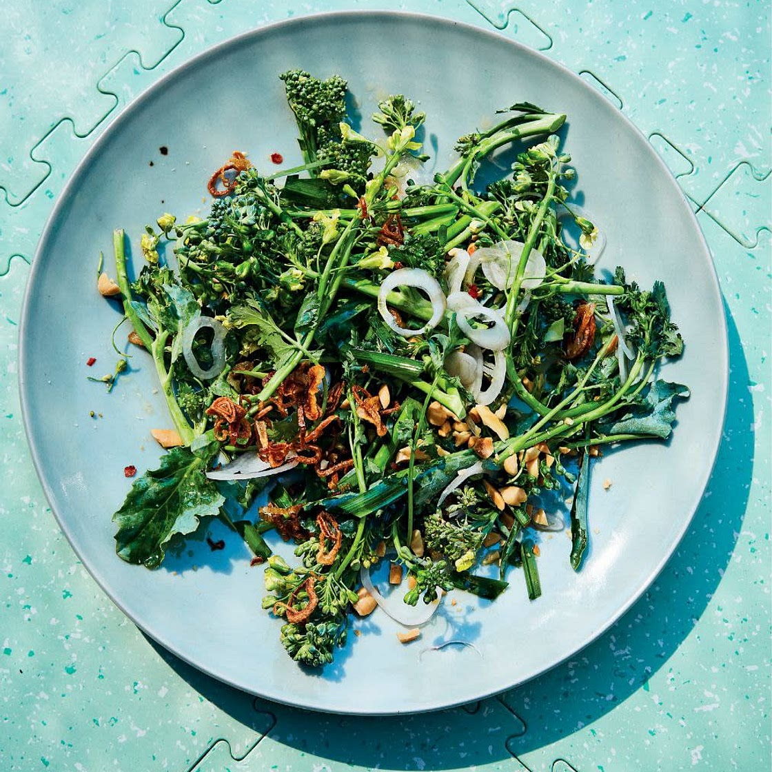 Raw Broccoli and Basil Salad with Peanuts and Shallot