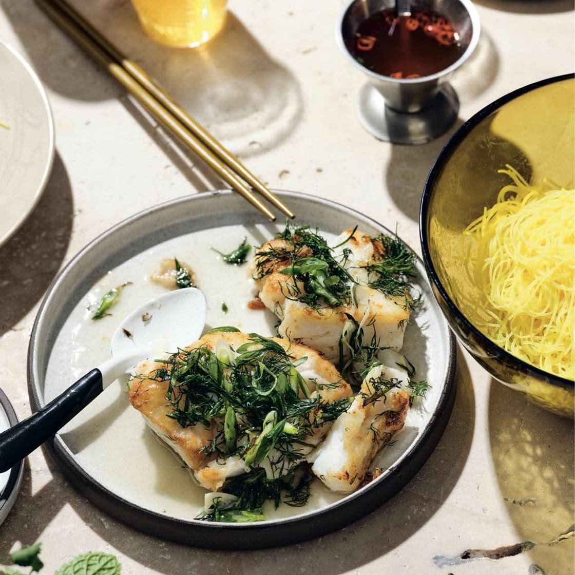 Salt-and-Pepper Cod with Turmeric Noodles