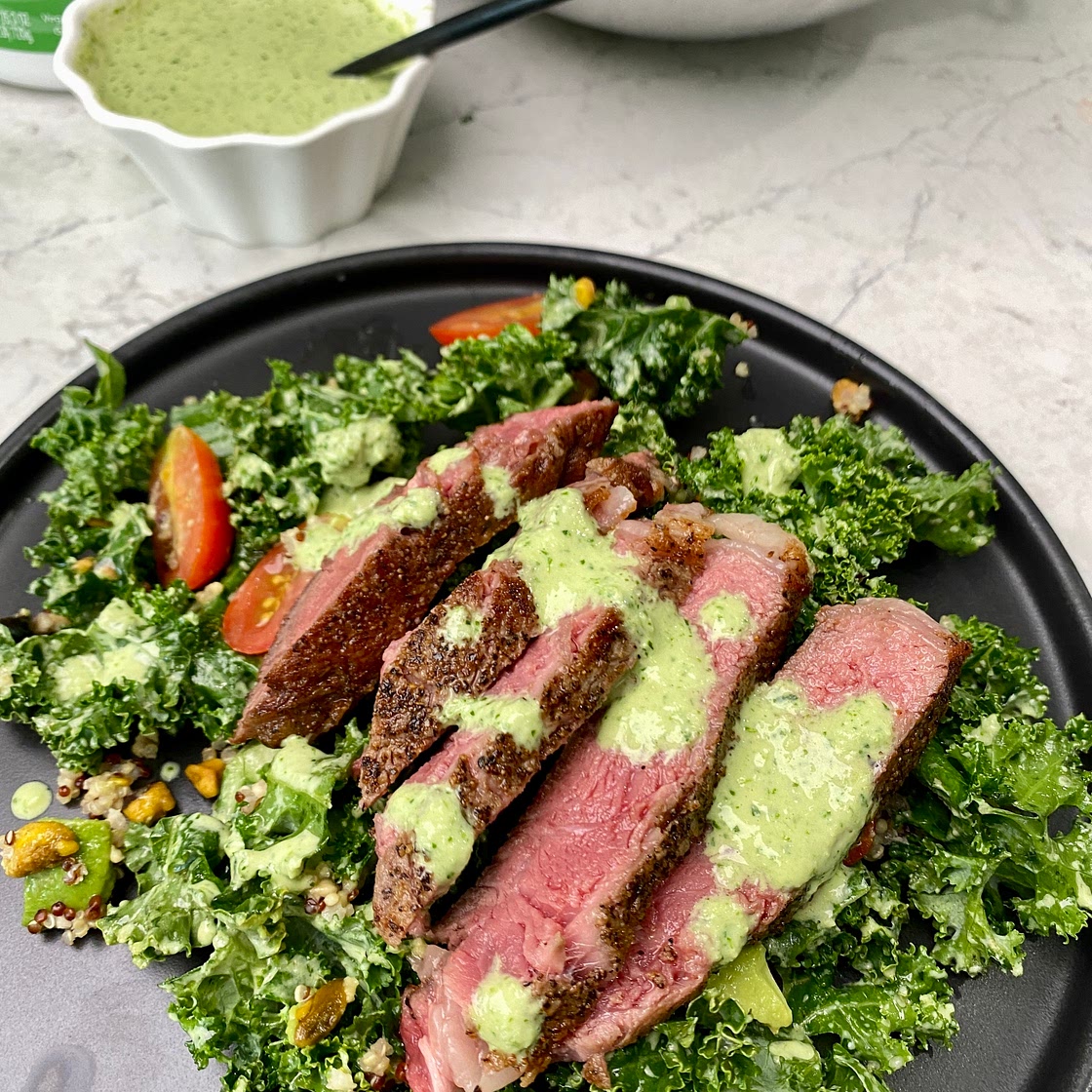 Kale Summer Salad With Greek Protein Dressing + Ribeye