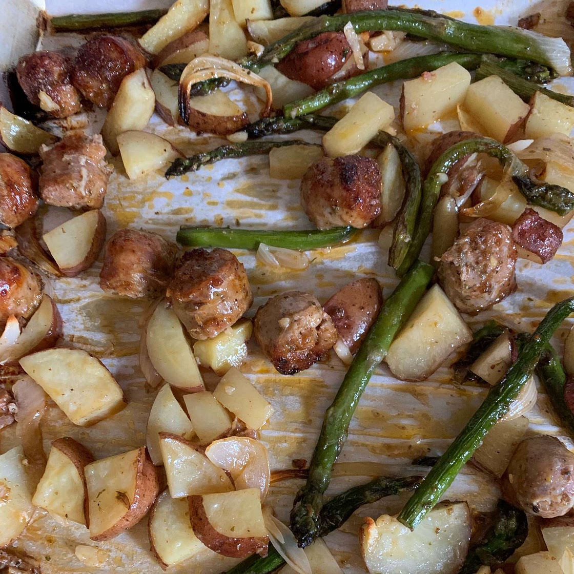 One Pan Honey Garlic Sausage + Veggies Recipe