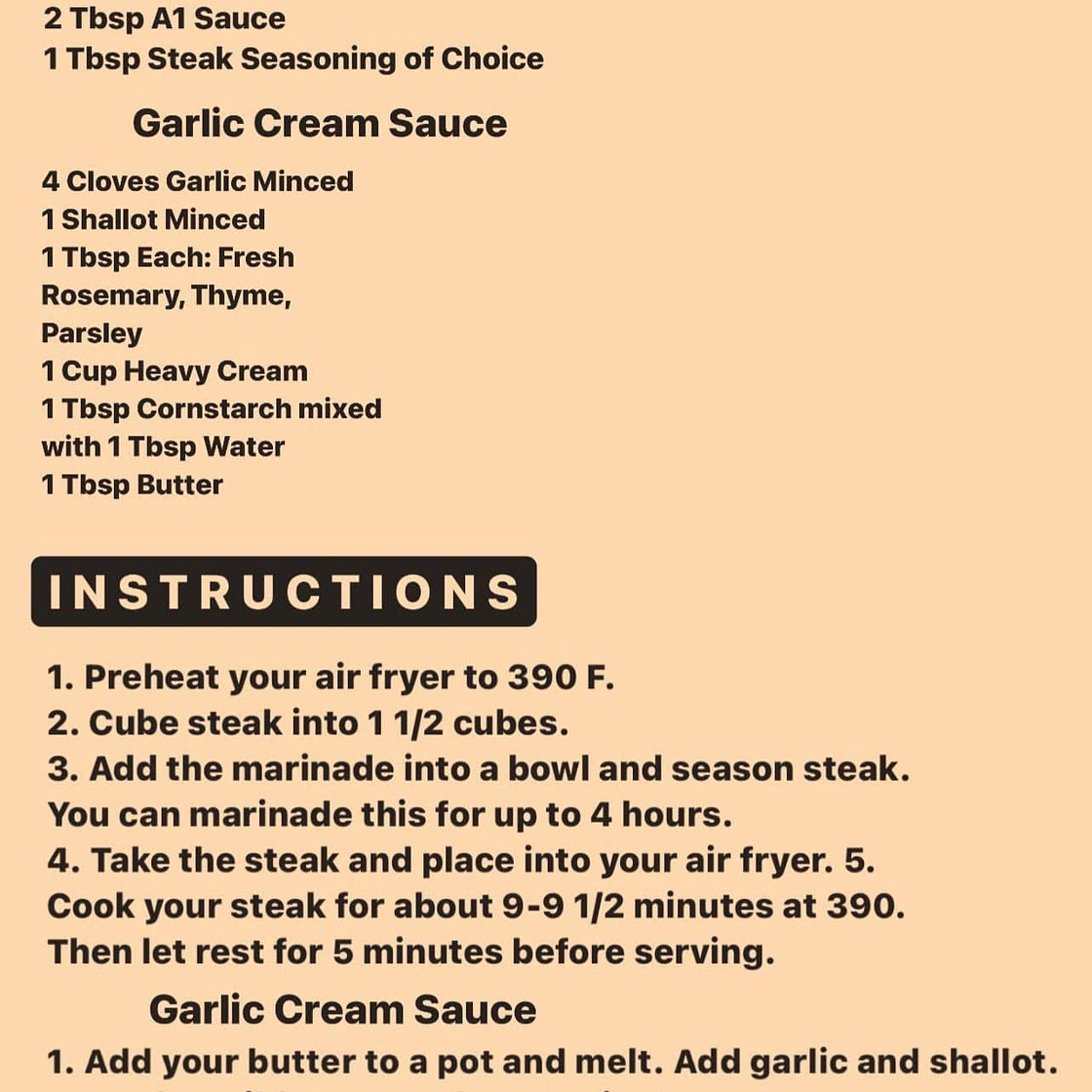 Steak bites with garlic cream sauce 