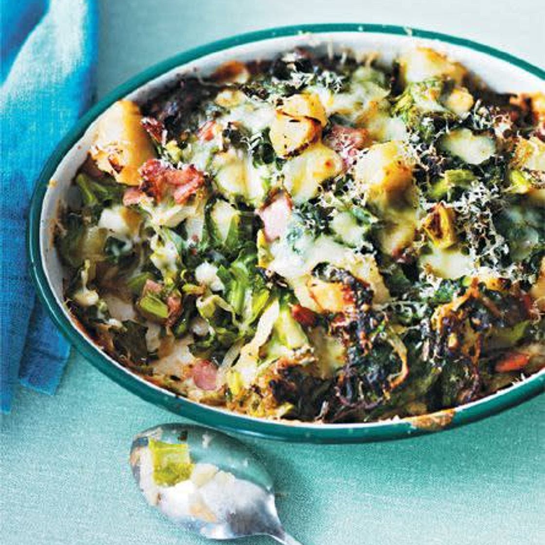POTATO, BACON AND GREENS CHEESY BAKE