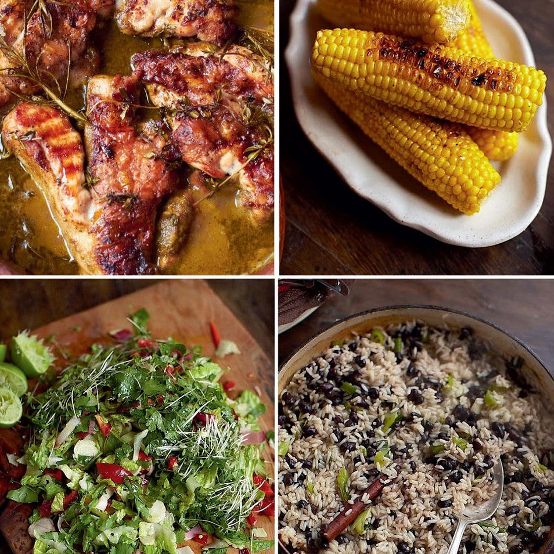 rice & beans   refreshing chopped salad, chargrilled corn