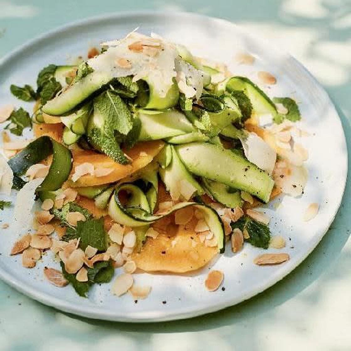 Shaved Zucchini and Melon Salad with Mint and Almonds