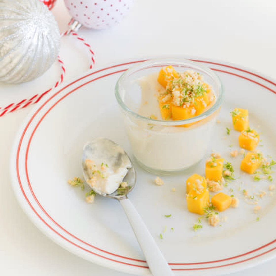 Yoghurt Panna Cotta with Mango & Lime Crumbs