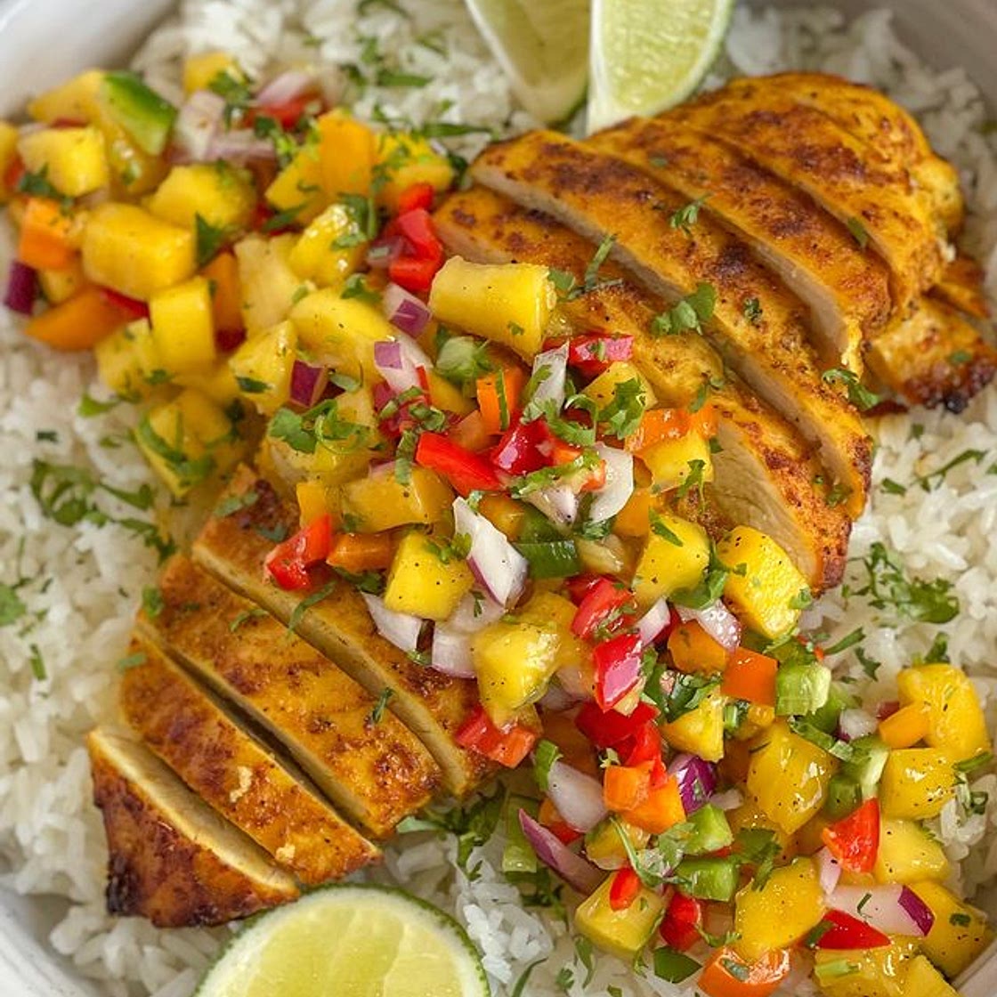 Air fryer chicken with a delicious mango salsa
