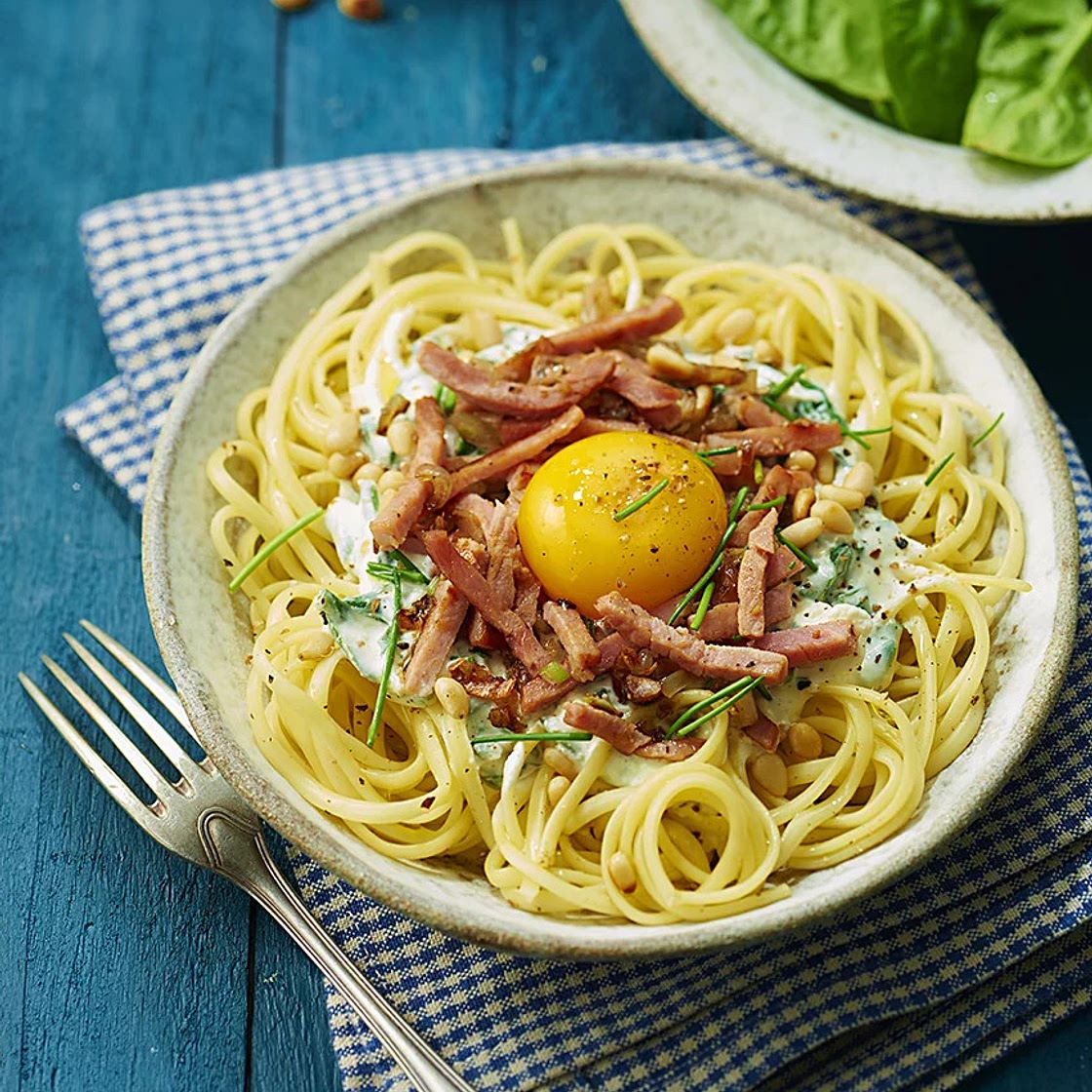 Linguine carbonara revisitées à la française