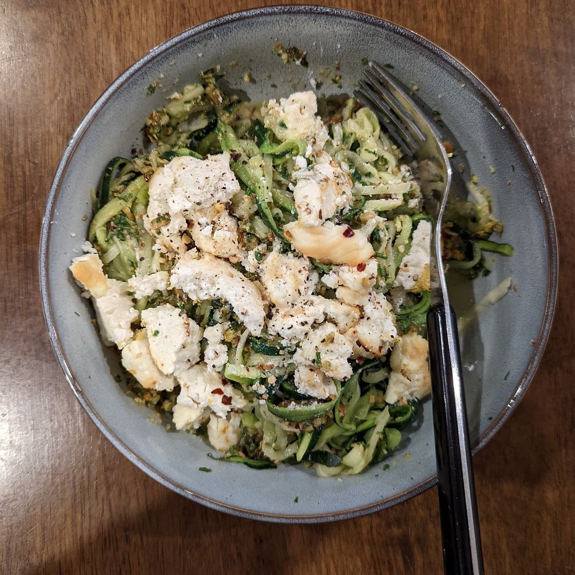 Courgette with pistachio, green herbs and ricotta