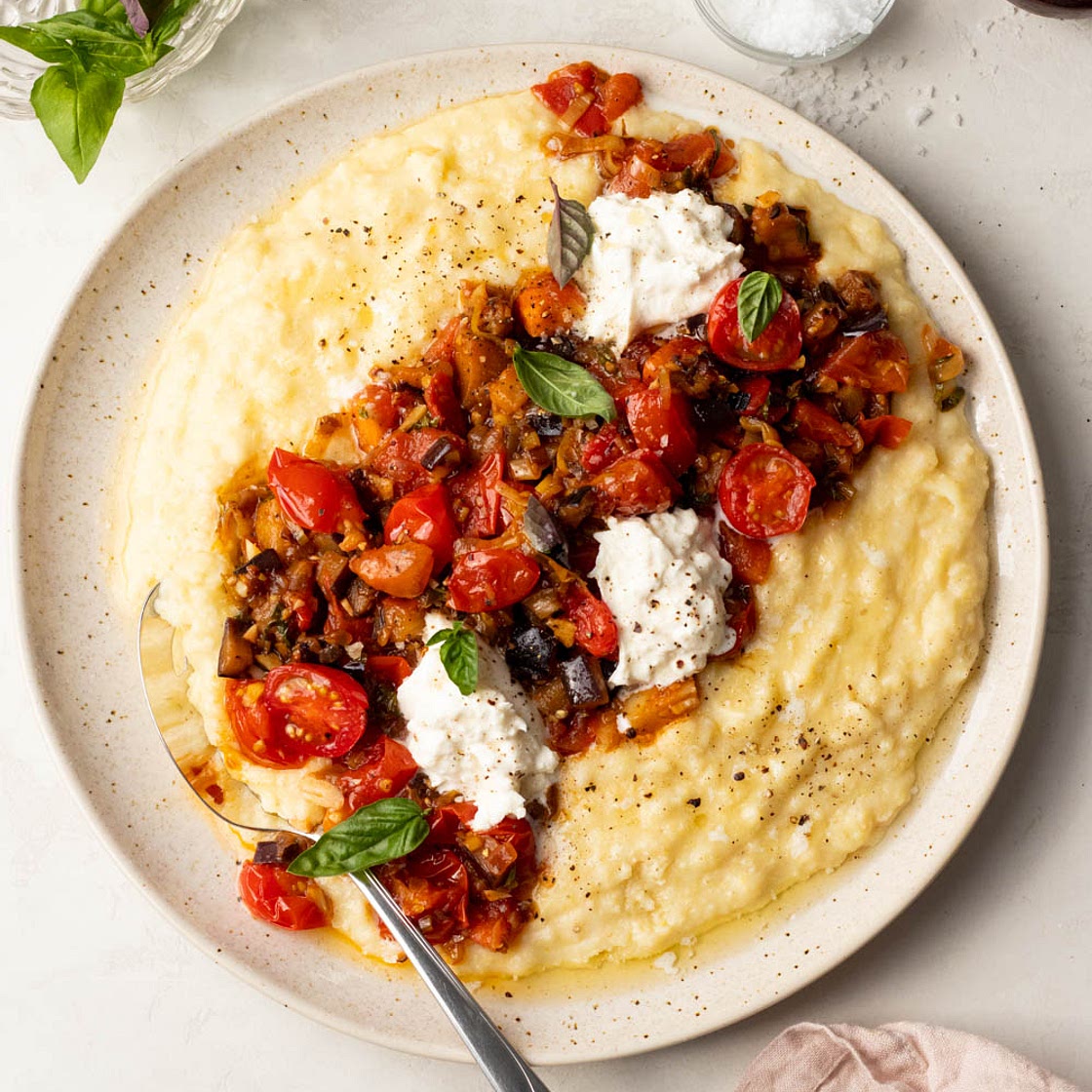 Eggplant and Tomato Ragu over Polenta — Amanda Frederickson