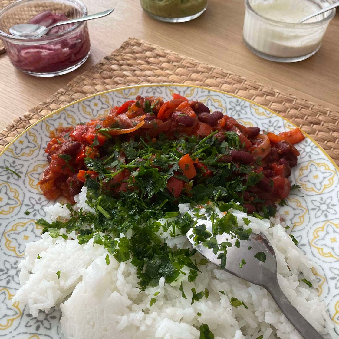 Chili sin carne & guacamole maison