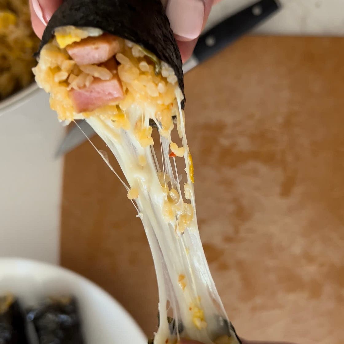 Kimchi and Spam Fried Rice Rolls with Mozzarella