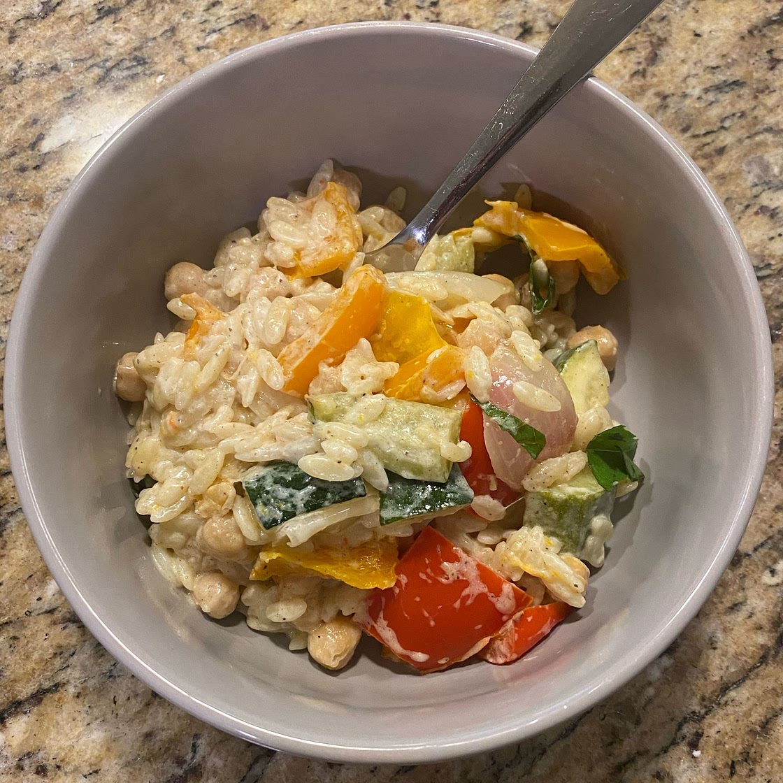 30 Minute Brown Butter Goat Cheese Grilled Veggie Orzo