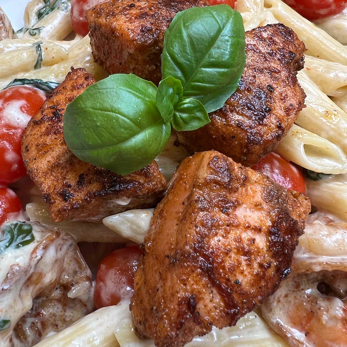 Tuscan Shrimp and Salmon Pasta 