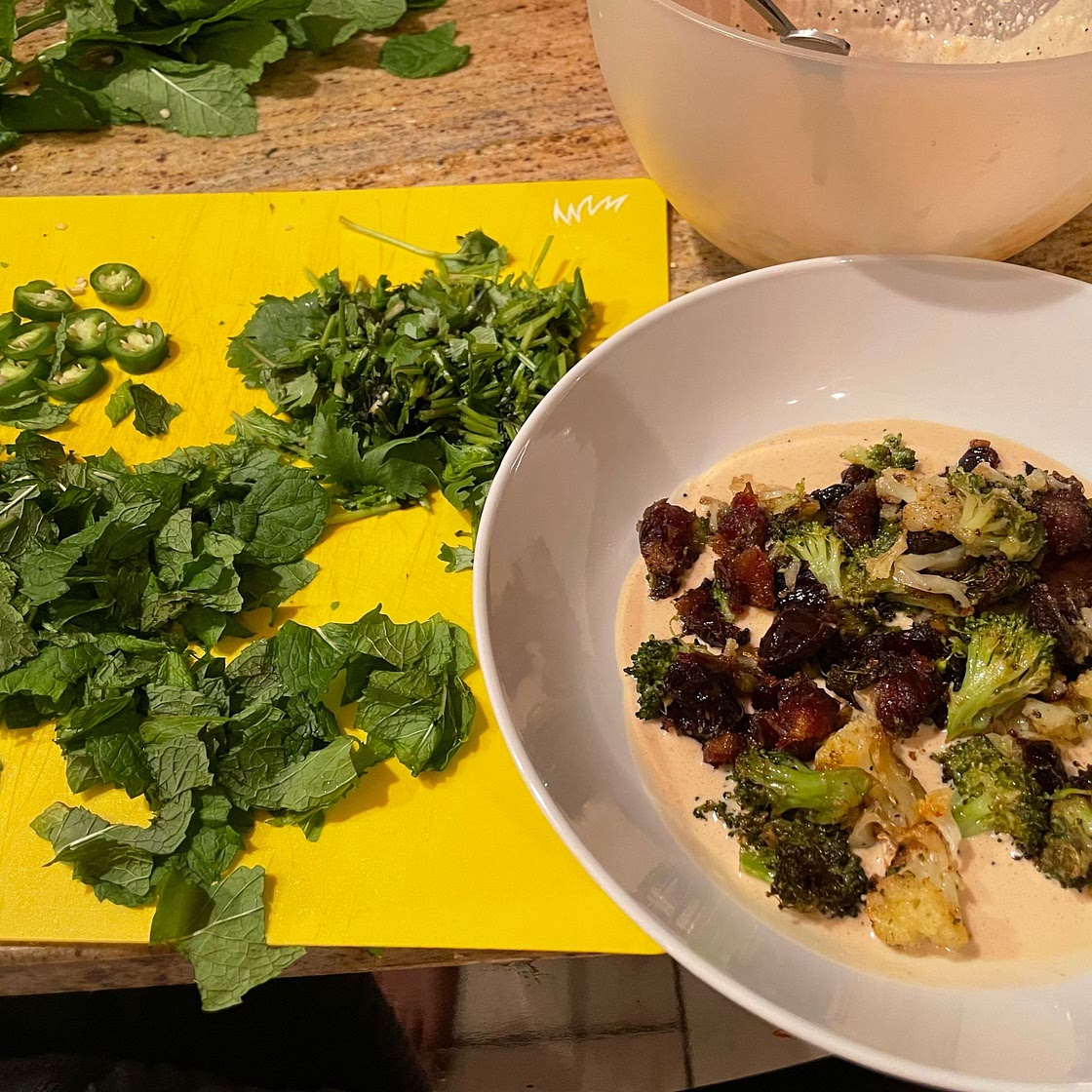 Roasted Cauliflower with Dates Tahini Mint Cumin