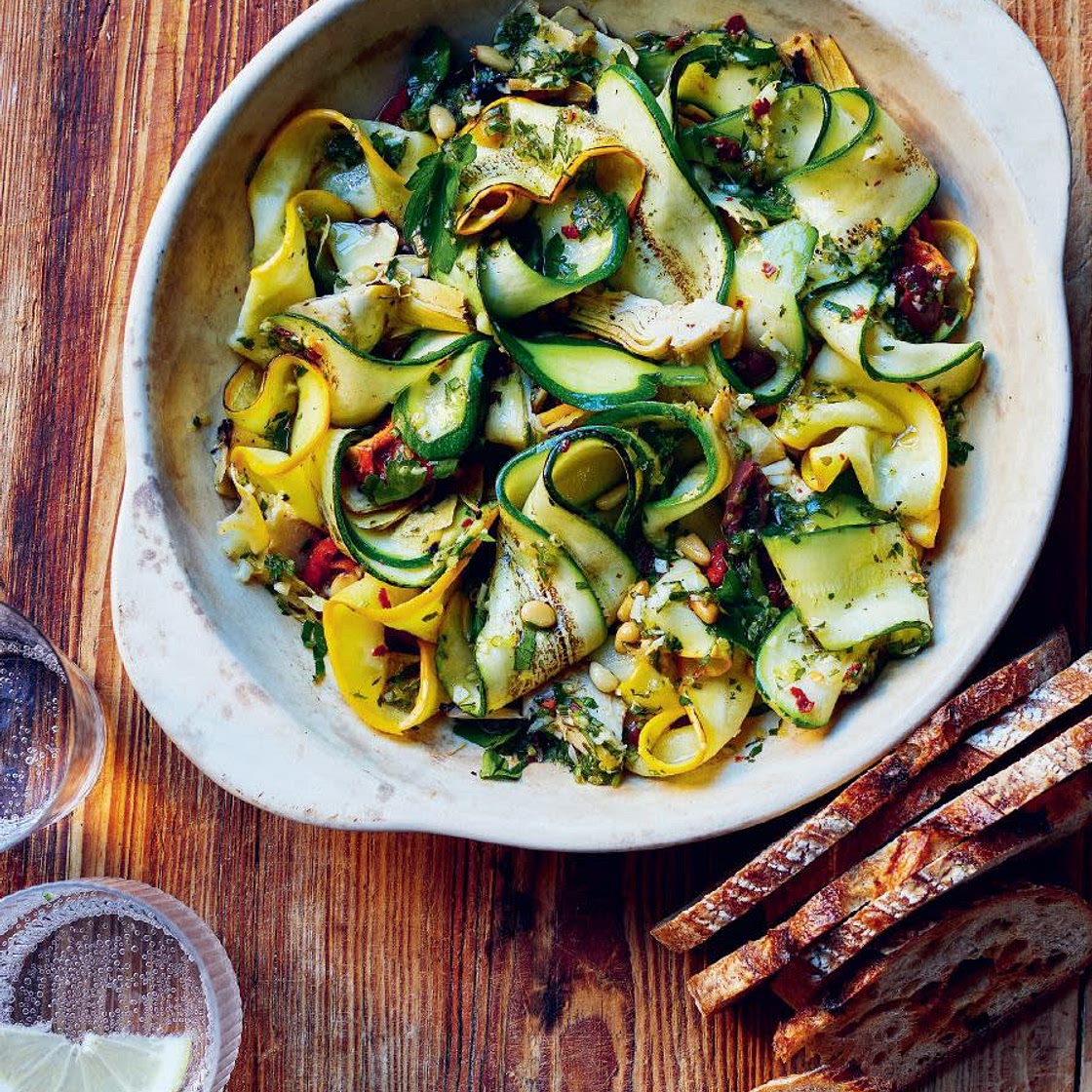 Marinated & roasted courgettes with antipasti & toast