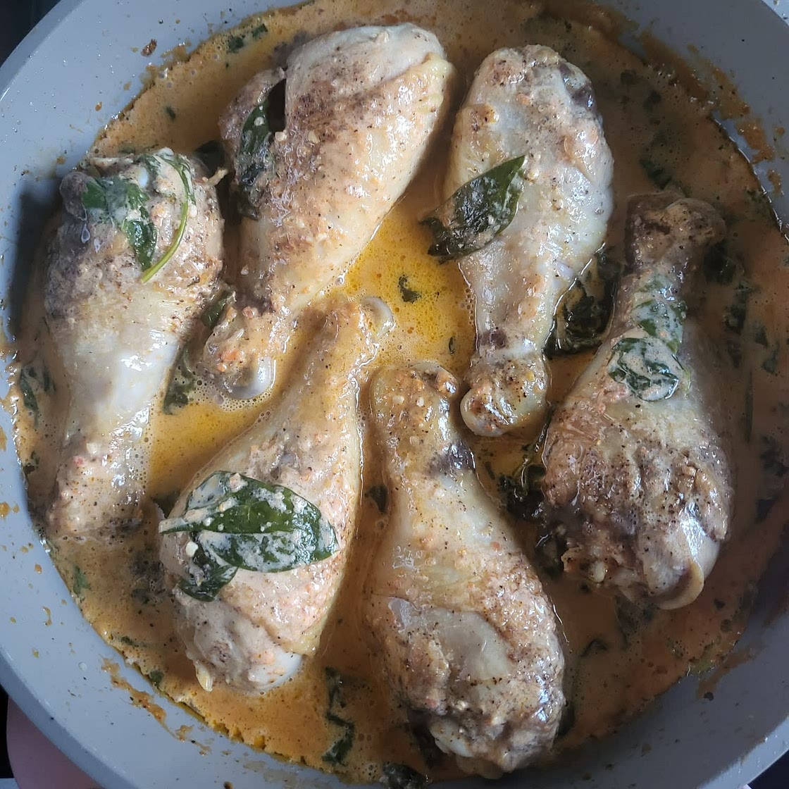 Skillet Chicken Thighs with Creamy Tomato Basil Spinach Sauce